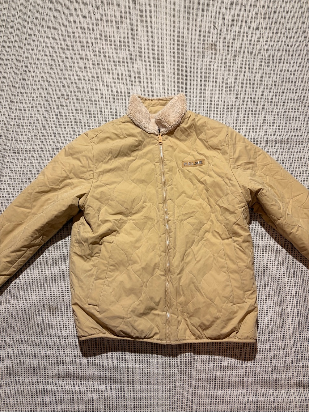 KELME Men's Sherpa-Line Collar Quilted Jacket Size 2XL In Tan